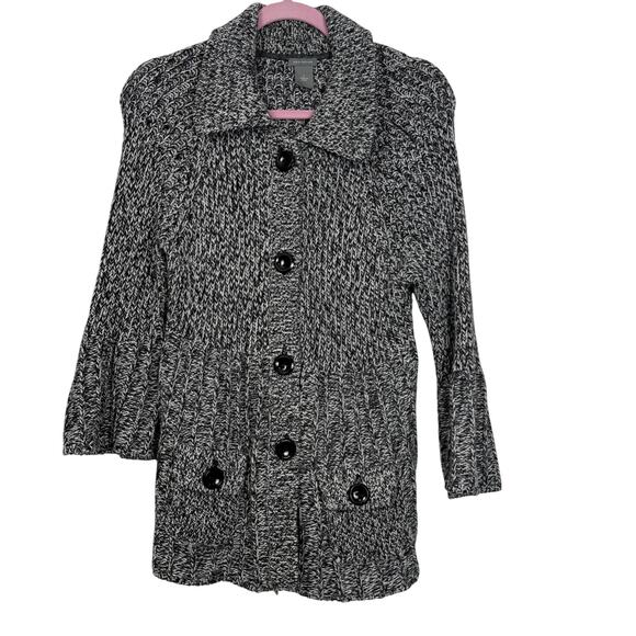 Ann Taylor Sweaters - Ann Taylor Chunky Knit Button Front Cardigan Sweater | Black Marled | Size Large